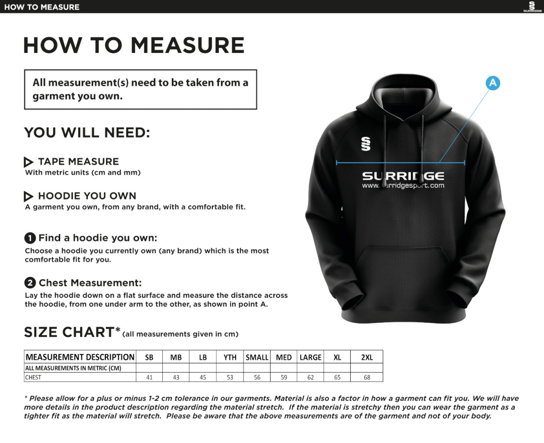 PRESTON HARRIERS BLADE HOODY - Size Guide
