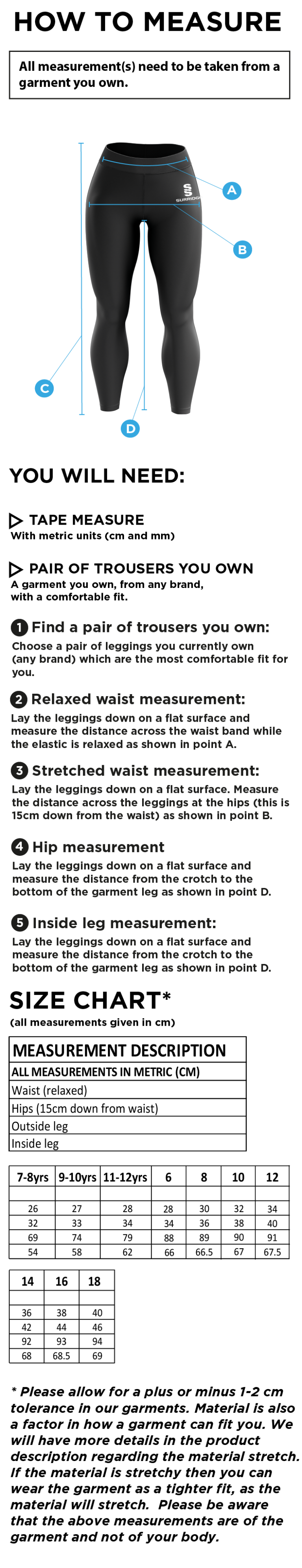 PRESTON HARRIERS LEGGINGS - Size Guide