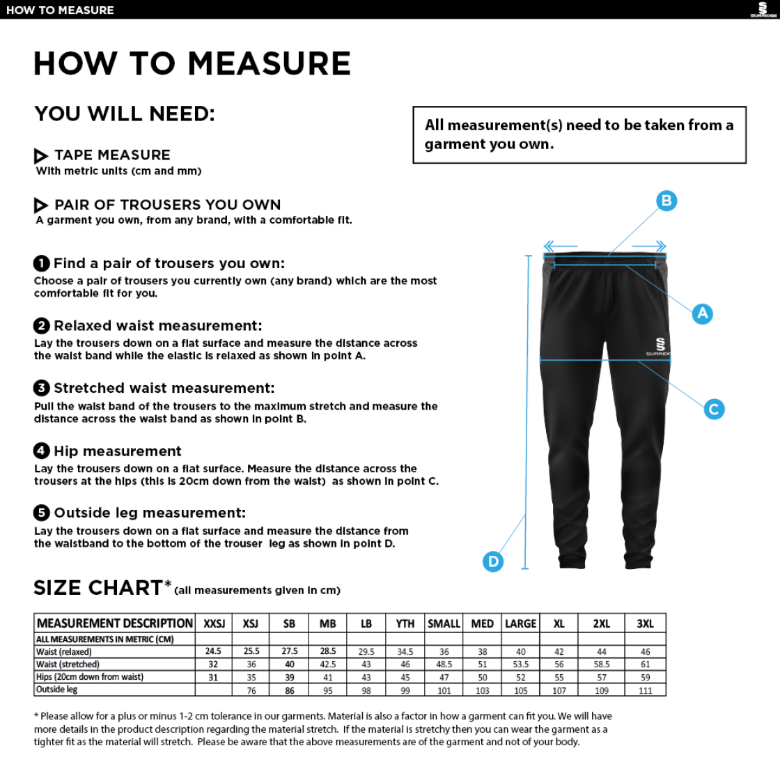 PRESTON HARRIERS TEK PANTS - Size Guide