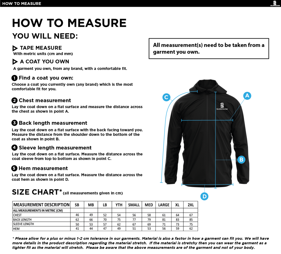 PRESTON HARRIERS Dual Full Zip Training Jacket : Royal - Size Guide