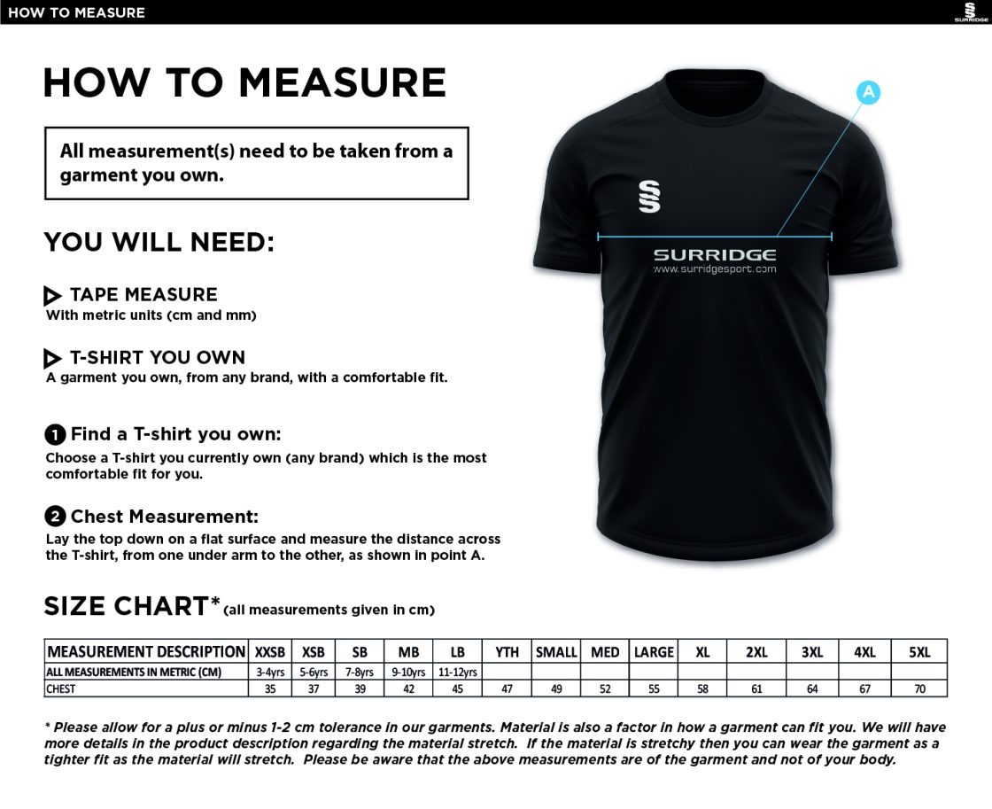 PRESTON HARRIERS Dual Games Shirt : Royal - Size Guide