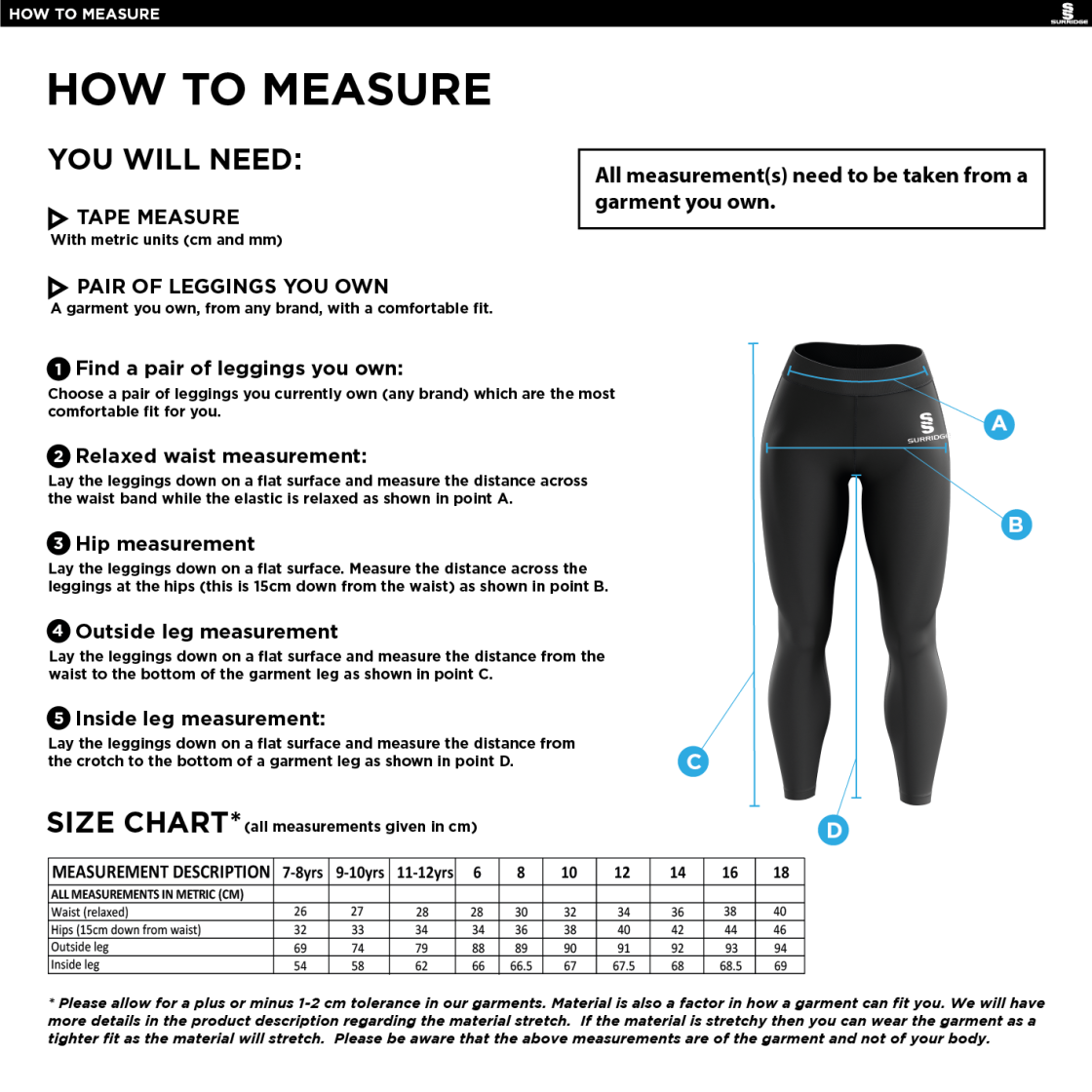 PRESTON HARRIERS LEGGINGS - Size Guide