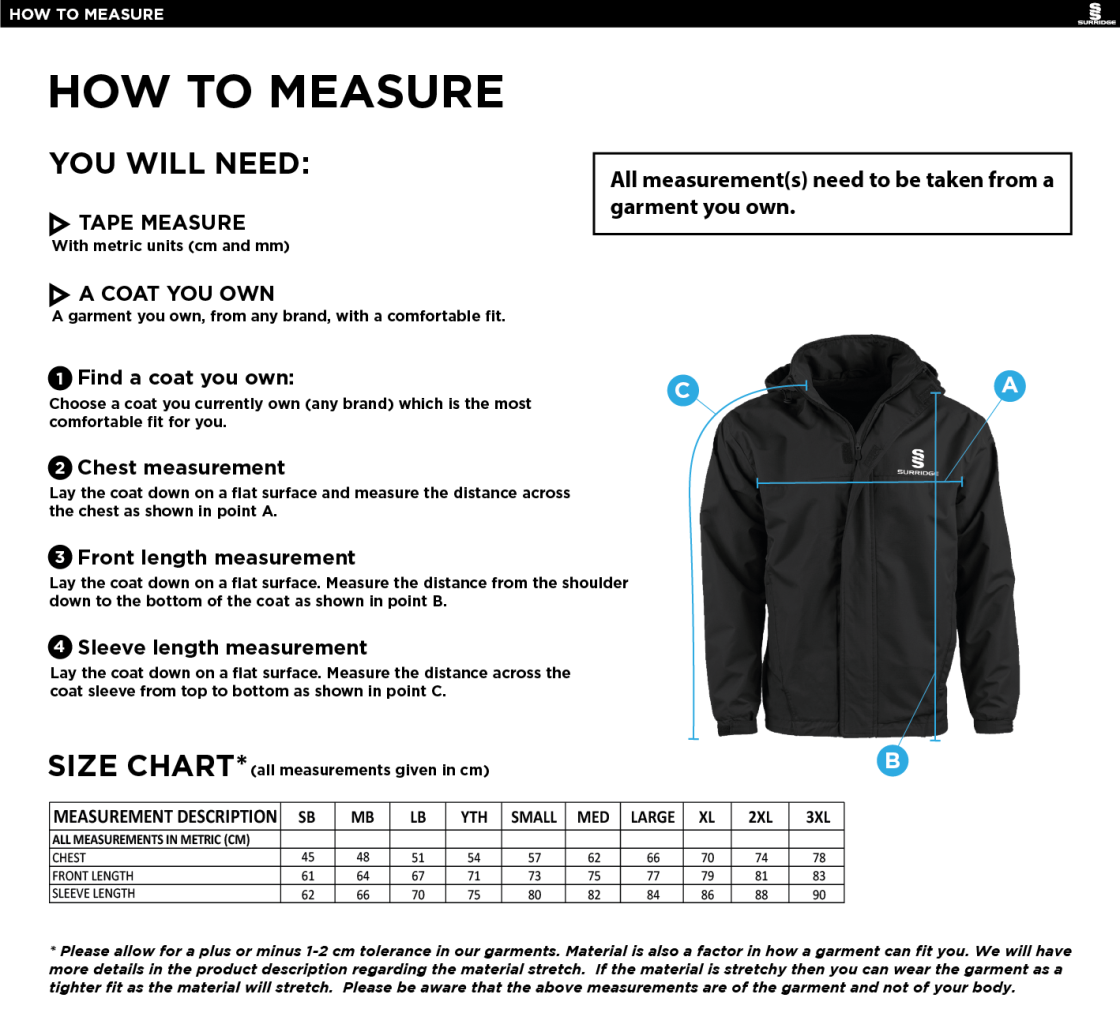 PRESTON HARRIERS Official Dual Fleece Lined Jacket : Navy - Size Guide