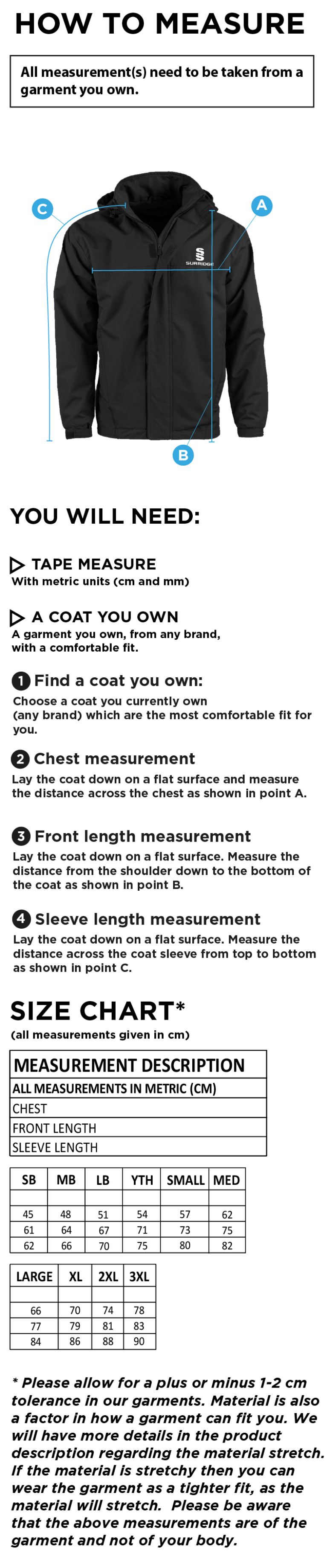 PRESTON HARRIERS Official Dual Fleece Lined Jacket : Navy - Size Guide